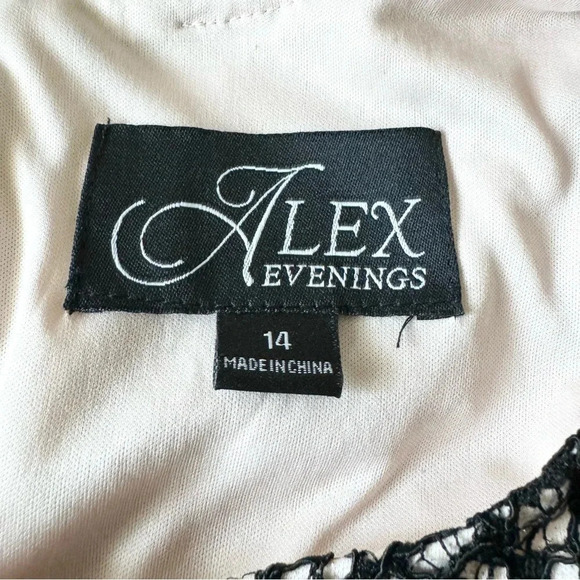 Alex Evenings All Over Lace A-Line Gown Dress Black Nude Size 14 - Picture 5 of 11